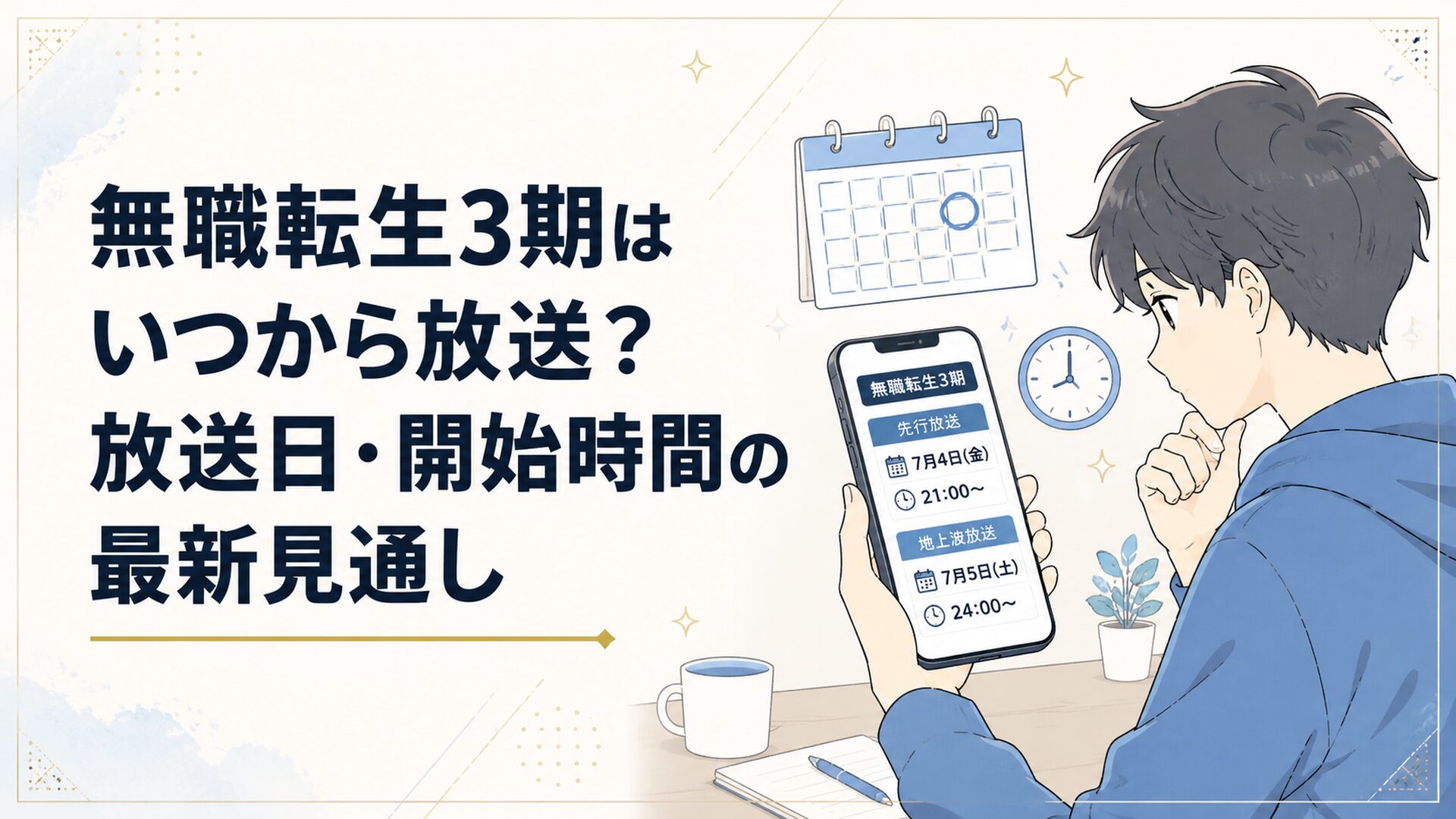 無職転生3期の7月4日先行放送と7月5日通常放送の時間をスマホで確認する読者