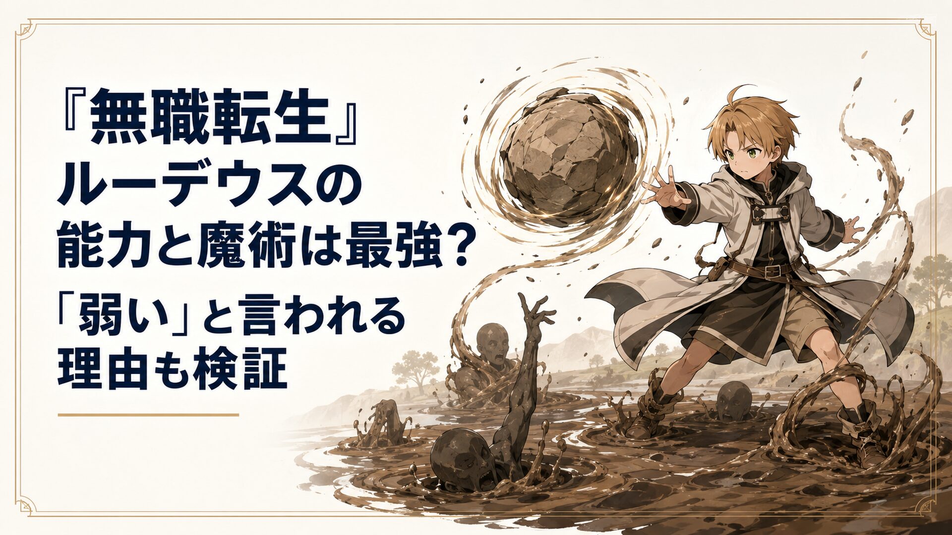 泥沼で敵の動きを封じながら回転する岩砲弾を構えるルーデウス
